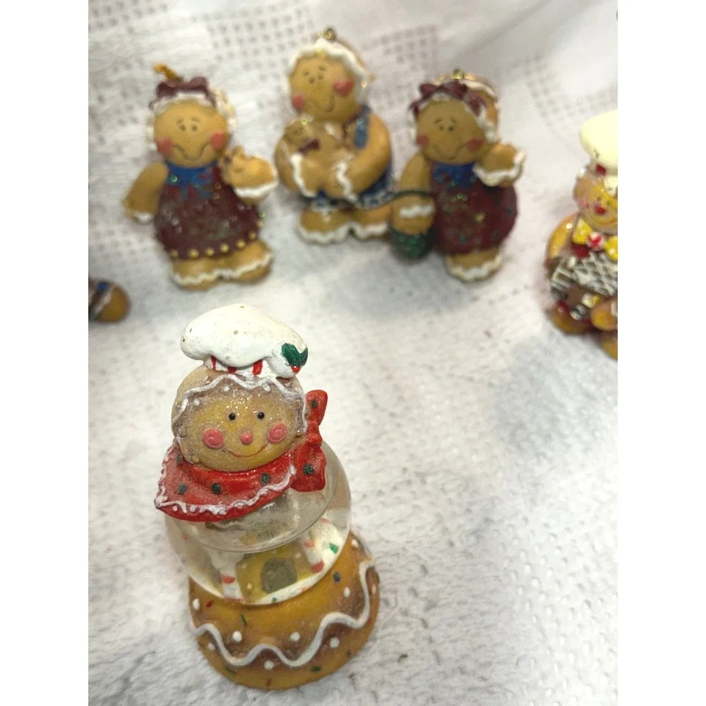Gingerbread Holiday Decor Lot Ornaments Figurines Water Globe Card Holders 13pc
